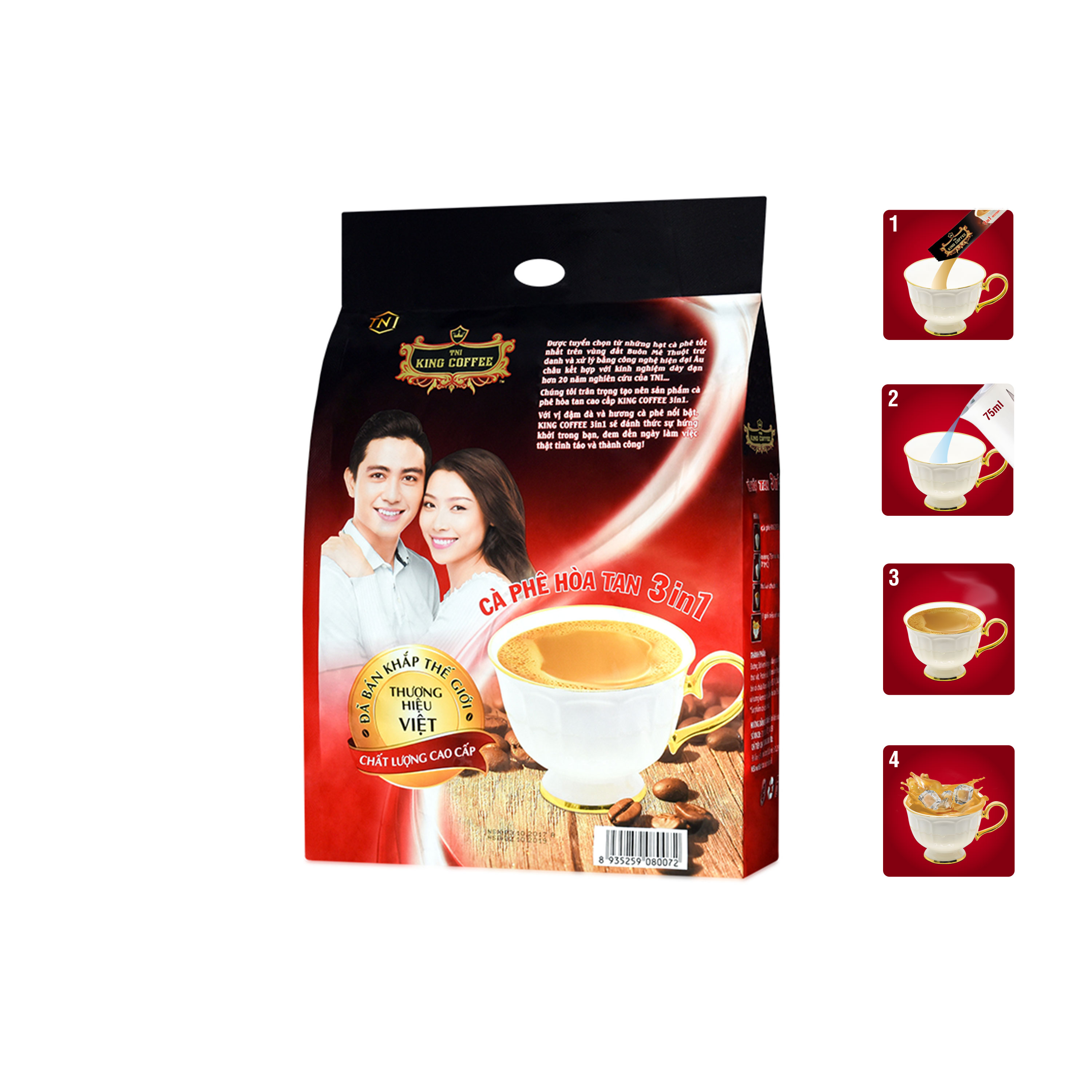 Cà Phê Hòa Tan 3IN1 KING COFFEE - Túi 45 gói x 16g