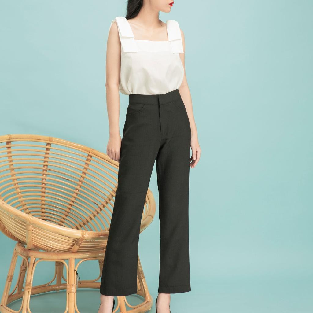KIOBI – Áo kiểu Hebe W Bow form suông rộng, cổ vuông sát nách, nơ bản lớn đính trên vai, vải cotton bố trắng - KIA1972T