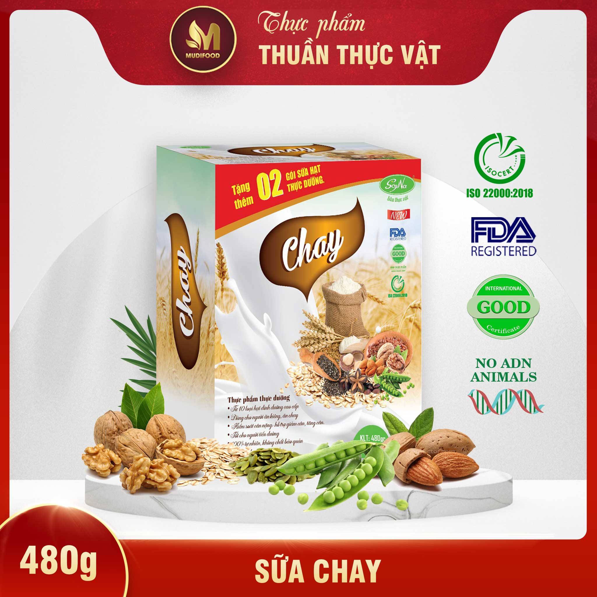 Combo Sữa Thực Vật, Sữa Hạt Chay 480g + Sữa Hạt Thực Dưỡng 480g Soyna - Sữa Hạt Cho Mẹ Bầu, Người Ăn Kiêng, Ăn Chay, Tiểu Đường, Tim Mạch, Người Tập Gym, Yoga, Tăng Giảm Cân - Tặng 2 Ly Thủy Tinh Có Vạch Chia ml và 2 gói Sữa Chay, 2 gói Sữa Hạt Thực Dưỡng