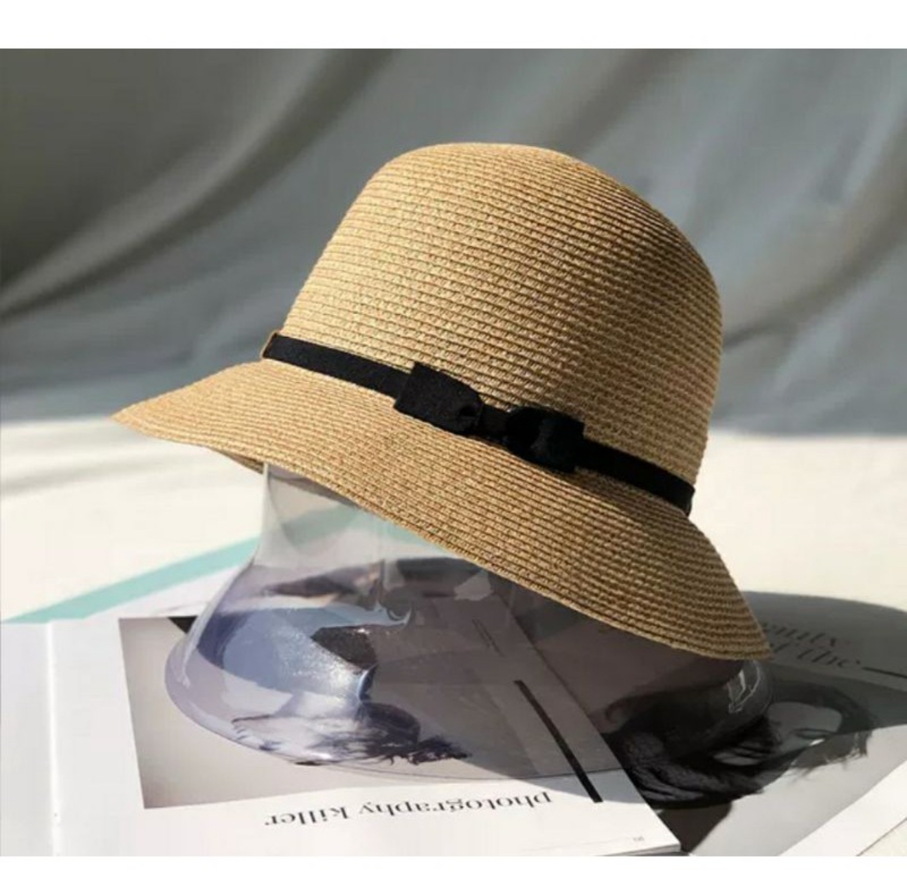 Mũ Cói Tiểu Thư Nơ Đen Duyên Dáng BellaWide Hat, Nón Vành Rộng Đi Biển Thời Trang Hàn Quốc dona130626