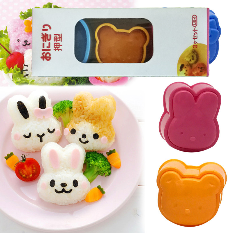 Set 3 Khuôn Tạo Hình Cơm, Làm Cơm, Làm Bánh Hình Gấu, Thỏ, Kitty Cho Bé