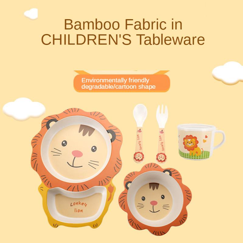 Sợi Tre Bộ Đồ Ăn Trẻ Em Ăn Đĩa Dùng Tiệc Chia Lưới Cho Bé Ăn Sáng Cho Bé Bổ Sung Bát Dĩa Thìa