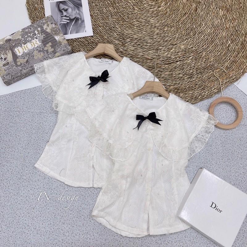 Áo sơmi ren cổ bèo nơ