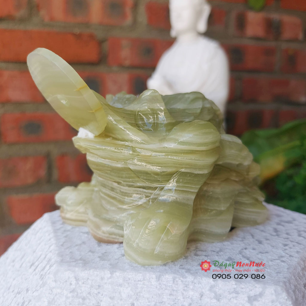 Tượng thiềm thừ cóc 3 chân đá ngọc Pakistan 12cm đá Non Nước