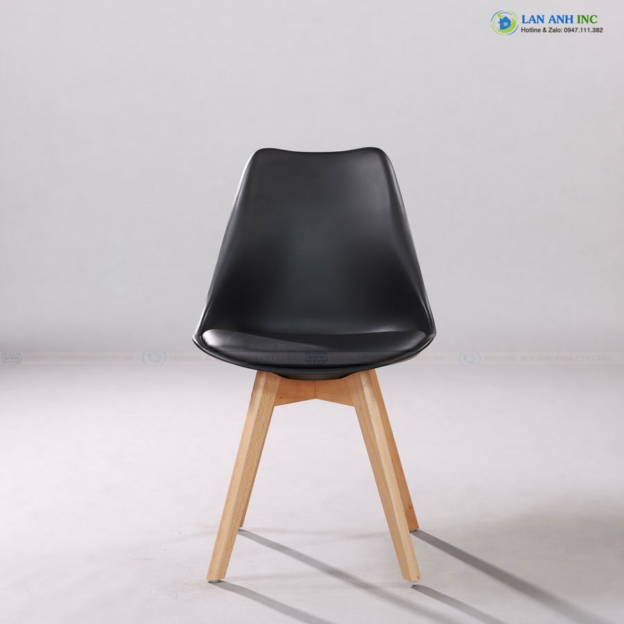 Ghế nhựa chân gỗ eames văn phòng cafe tựa lưng cao mặt nệm simili đẹp hiện đại LAGE33