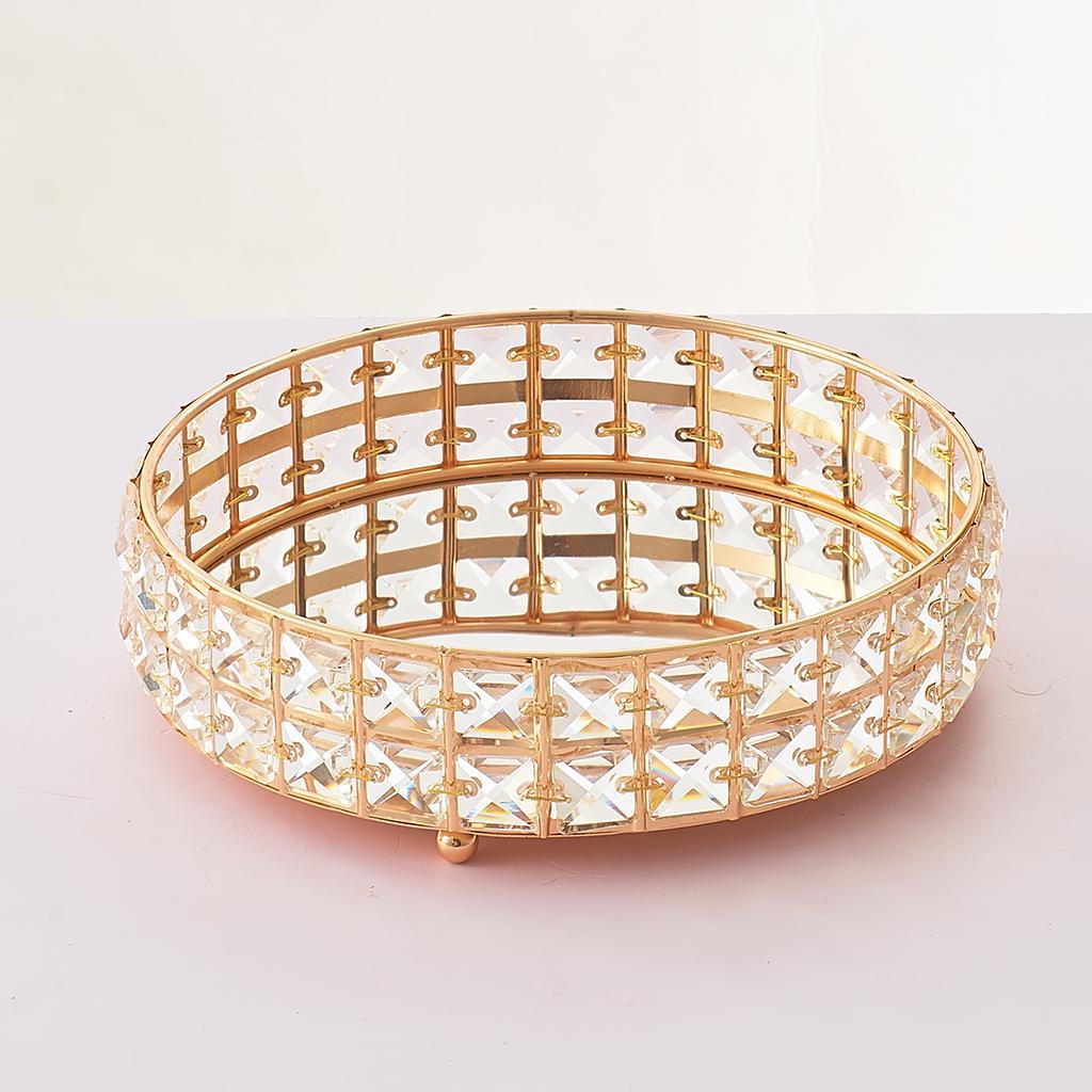 Mirrored Jewelry Tray Holder Dresser Vanity Cosmetic Organizer Plate Golden
