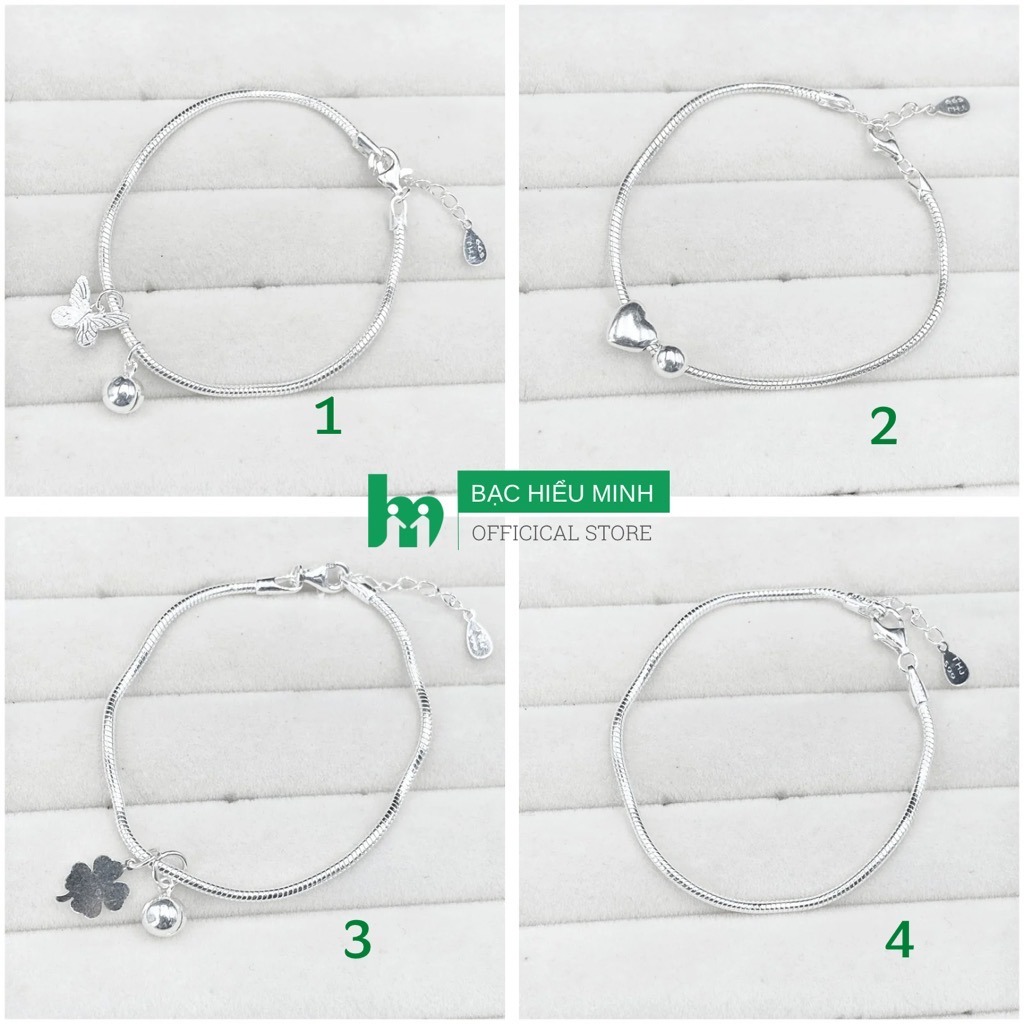 Lắc Tay Nữ Bạc Ta Nguyên Chất S99 Dây Mì Mix Charm Chính Hãng BẠC HIỂU MINH LTU615
