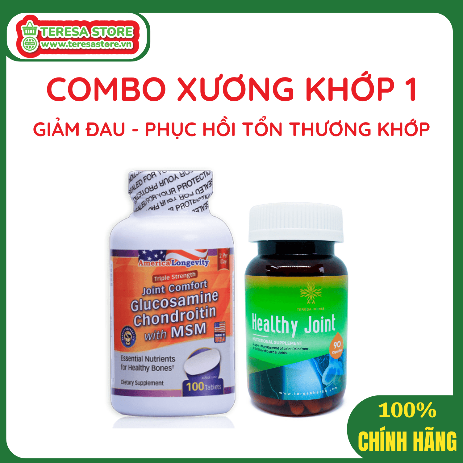 Combo Hỗ Trợ Giảm Đau Xương Khớp, Phục Hồi Tổn Thương Sụn Khớp - Nhập Khẩu Chính Hãng Từ Mỹ