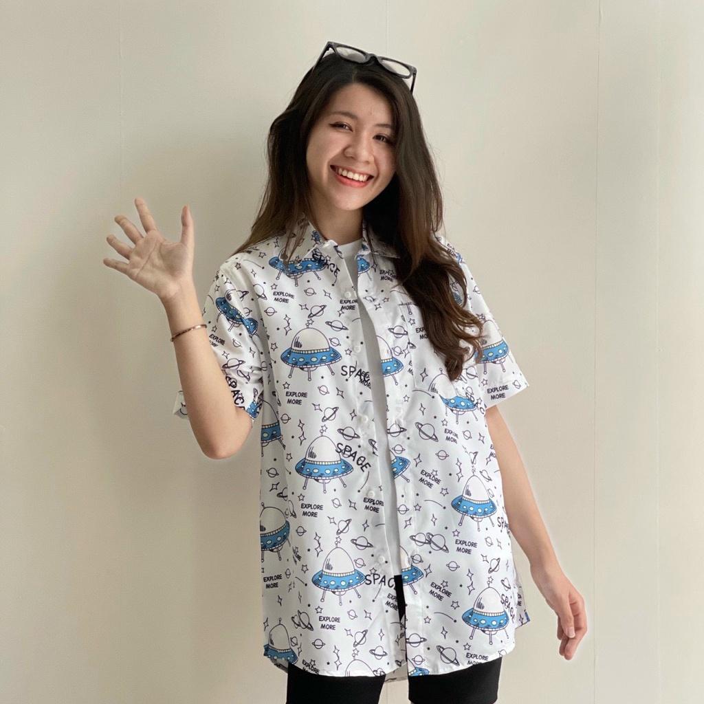 Áo sơ mi lụa ép 3d họa tiết, áo sơ mi đôi, áo sơ mi mùa hè, áo sơ mi nam nữ thời trang - HKSM01