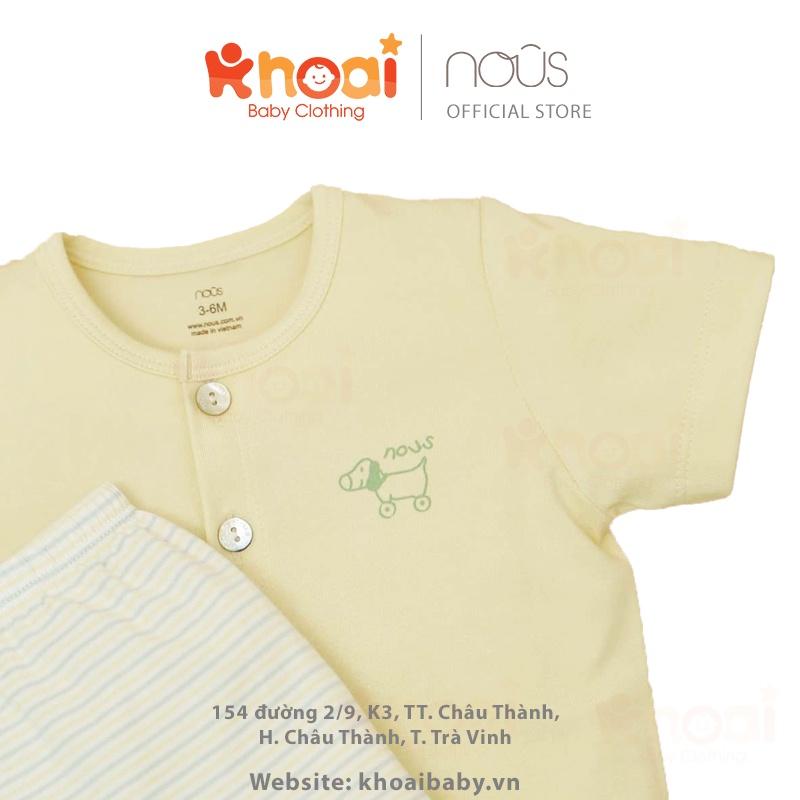 Bộ cài thẳng cộc Nous petit kẻ hai xanh - Chất liệu Nu Petit 95% cotton thiên nhiên