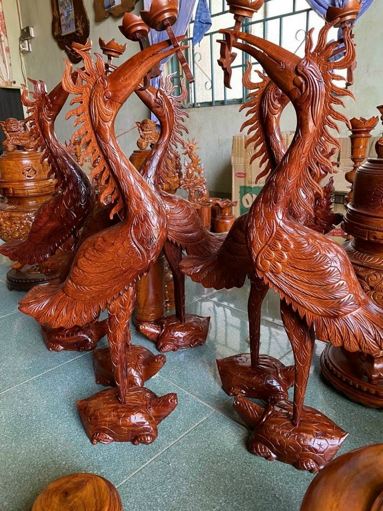 Cặp hạc thờ gỗ hương cao 60cm