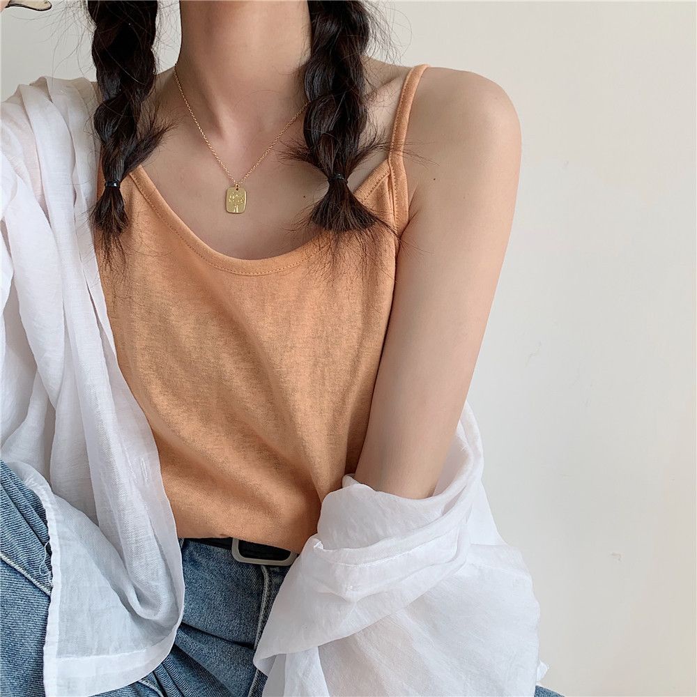 Áo hai dây nữ màu pastel GINE STORE mỏng mát, dễ thương - Áo dây Laura Cotton