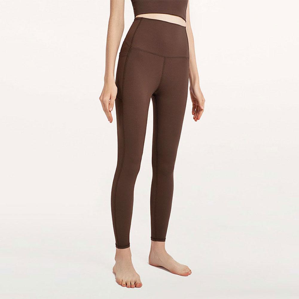 Nâu Quần Legging Tập Yoga Liền Mạch Cao Cấp Tập Thể Dục Thể Thao Quần Lót Nữ Có Túi Mới Tập Thể Hình Nữ Lycra Đẩy-lên Thun