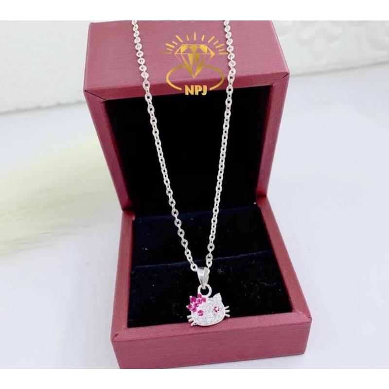 Dây chuyền bạc cho bé mặt mèo “hello kitty” nơ hồng dễ thương-Bạc Npj