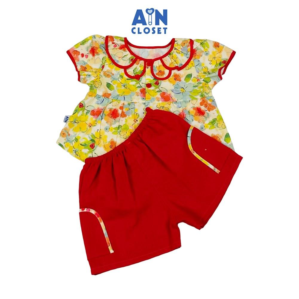Bộ quần áo Ngắn bé gái họa tiết Hoa Lá Đỏ cotton - AICDBGMYGJWP - AIN Closet
