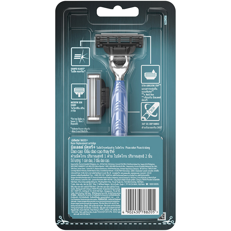 Dao cạo Gillette Mach 3+ ,  Hộp 1 cán + 2 đầu lưỡi