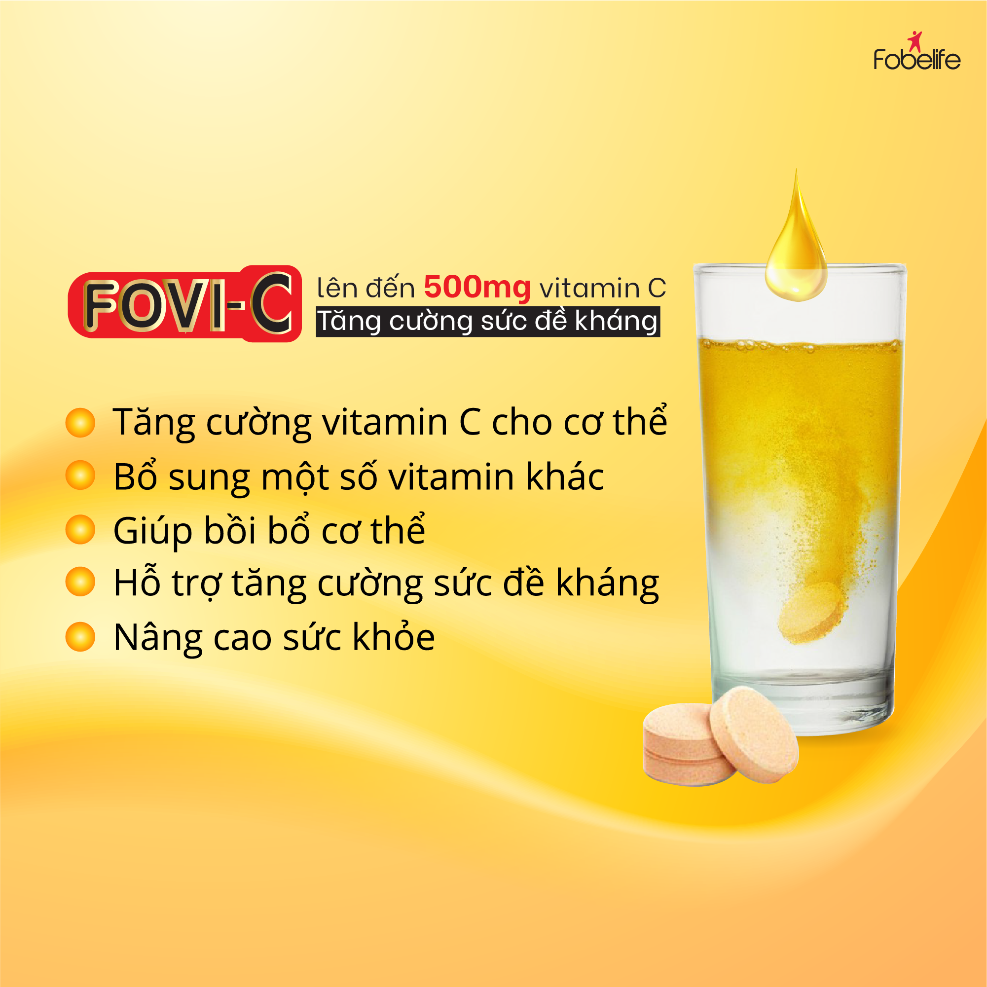 Combo 2 Tuýp Viên Sủi Fovi C Vitamin 500mg C Tăng Sức Đề Kháng