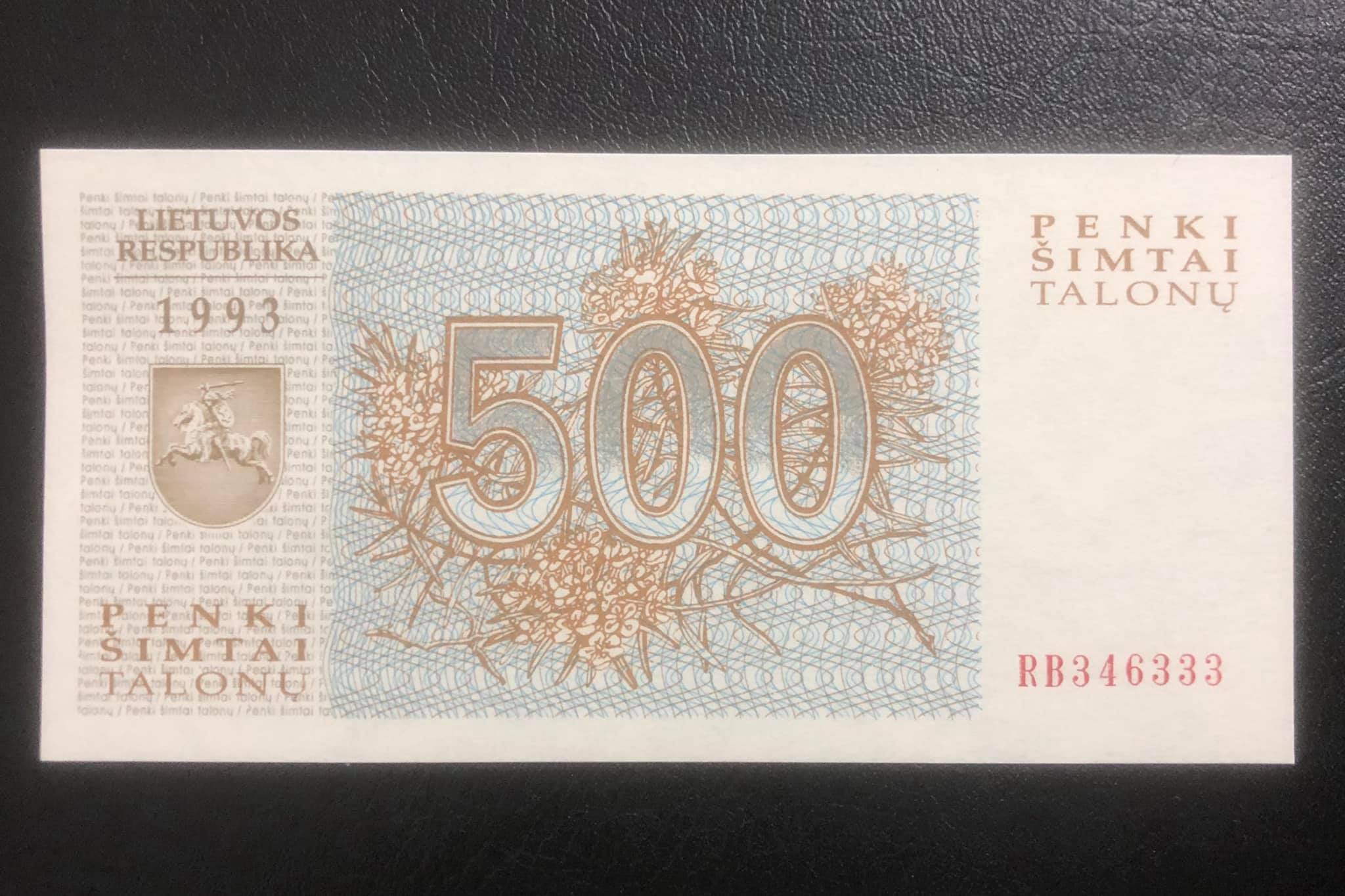 Tiền thế giới in con chó 500 talonu của Lithuania, tuổi Tuất sưu tầm