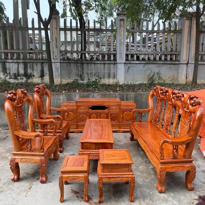 Bộ bàn ghế minh quốc đào tay 12 gỗ hương đá