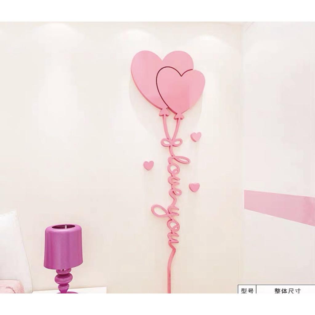 Decal dán tường mica 3D dán nổi chữ I love you nhiều màu xinh xắn, trang trí phòng ngủ
