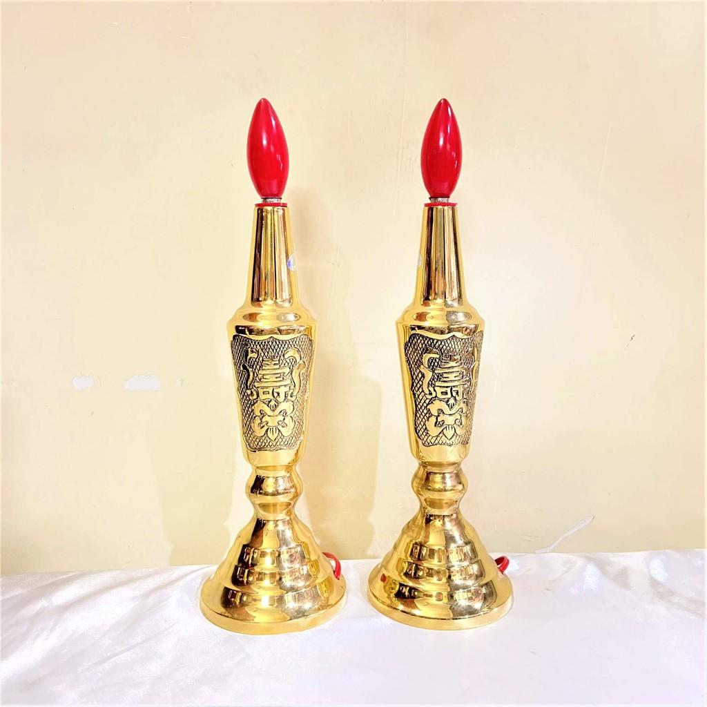 Đèn Thờ Cúng Gia Tiên Dáng Nến Bằng Đồng