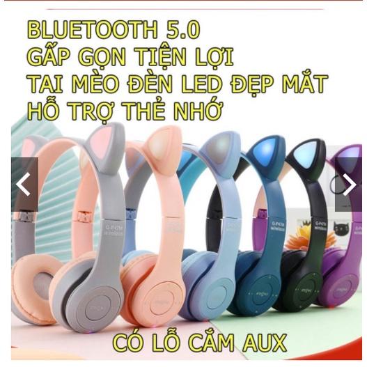 Tai Nghe Mèo Bluetooth , Headphone Tai Mèo Dễ Thương Có Mic,Âm Bass Mạnh Mẽ Và Dung Lượng Pin Khủng 400mAh