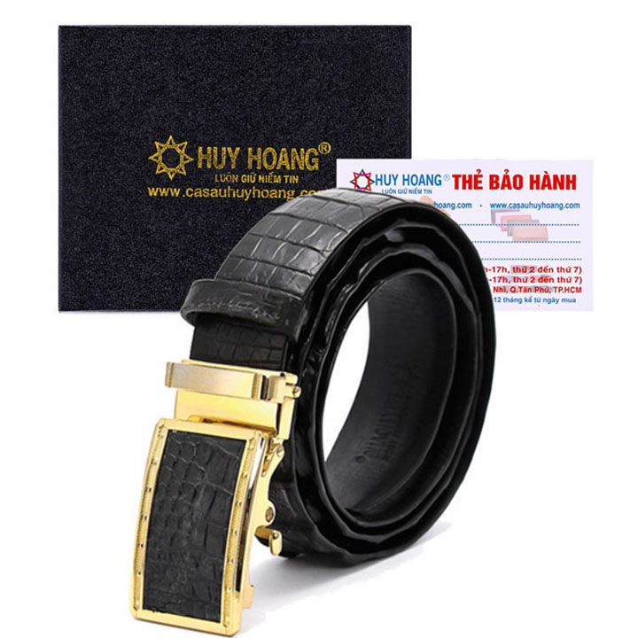 Thắt lưng nam da cá sấu Huy Hoàng gai lưng 3,5P màu đen, nâu đỏ, vàng bò, nâu đất HT4207-08-09-44