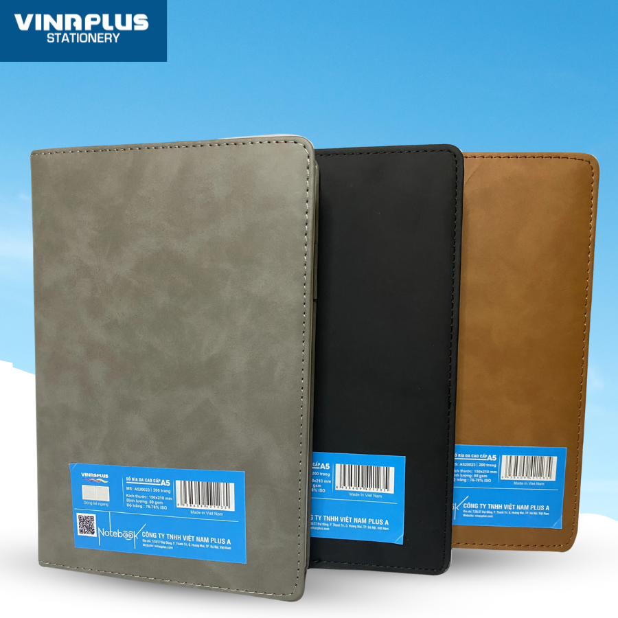 Sổ tay bìa da PU 200 trang VINAPLUS sổ ghi chép, lưu bút, nhật ký da size A5-20023