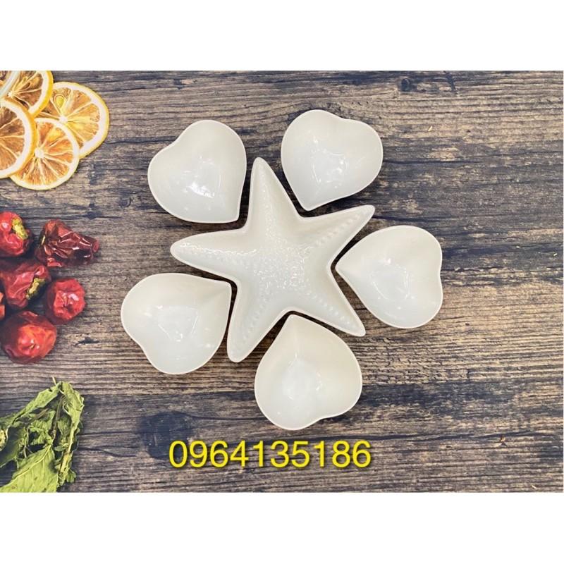 Set Đĩa đựng đồ ăn tim sao gốm sứ cao cấp Bát Tràng