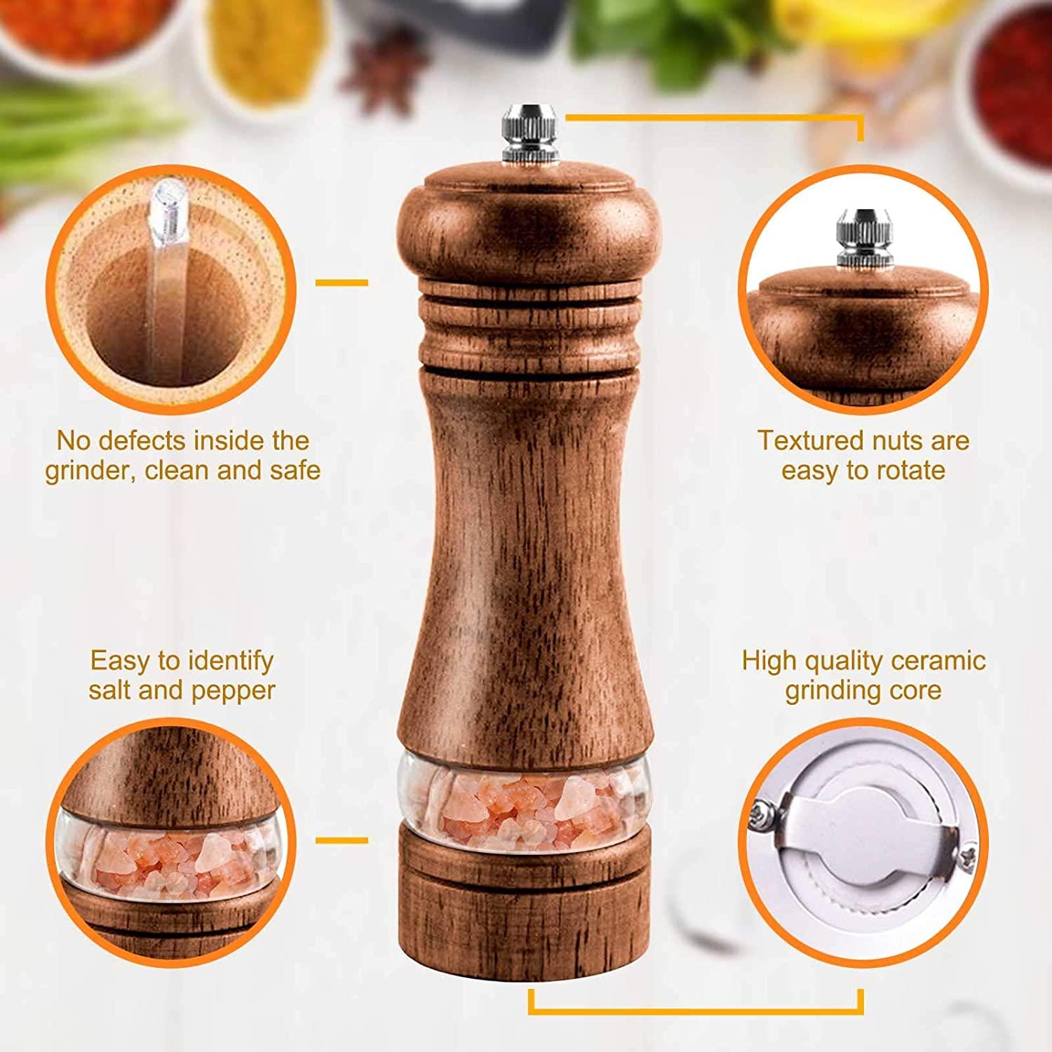 2 cái cối xay tiêu và muối thủ công bằng gỗ, cối xay tiêu, cối xay thảo mộc gia vị