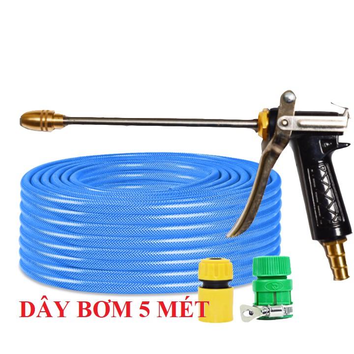 ️ Bộ dây vòi xịt nước rửa xe, tưới cây . tăng áp 3 lần, loại 3m, 5m 206318 đầu đồng,cút,nối vàng+ tặng mở chai