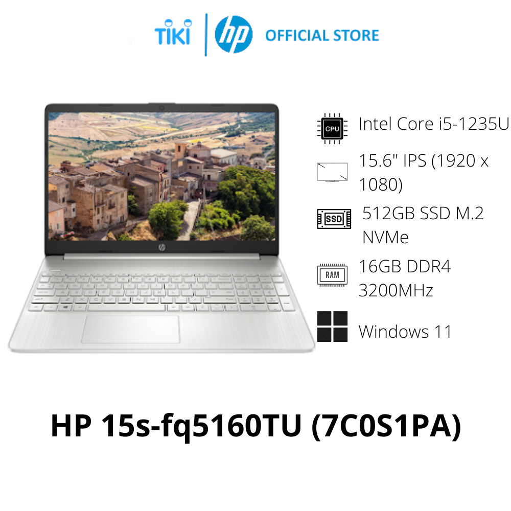 Laptop HP 15s-fq5160TU (7C0S1PA)/ Natural Silver/ Intel Core i5-1235U (upto 4.4Ghz, 12MB)/ RAM 16GB/ 512GB SSD/ Intel Iris Xe Graphics/ 15.6 inch FHD/ 3 Cell/ Win 11H - Hàng Chính Hãng