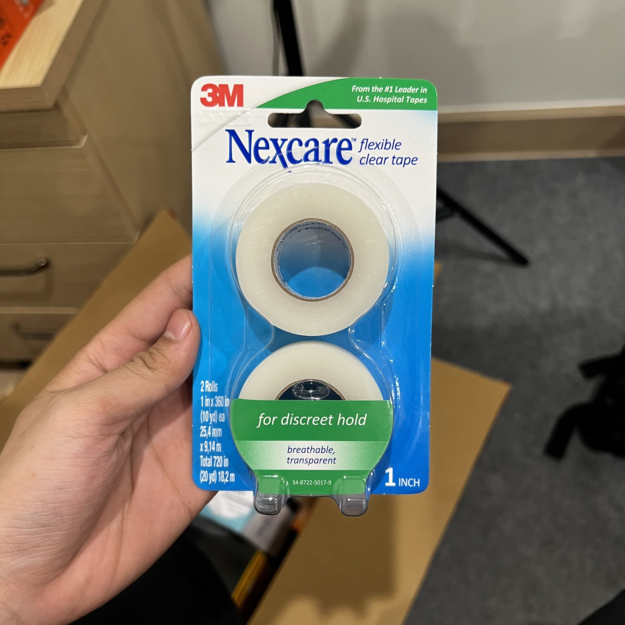 Vỉ 2 cuộn băng keo y tế trong suốt 3M Nexcare 771-2PK, sản xuất tại Mỹ