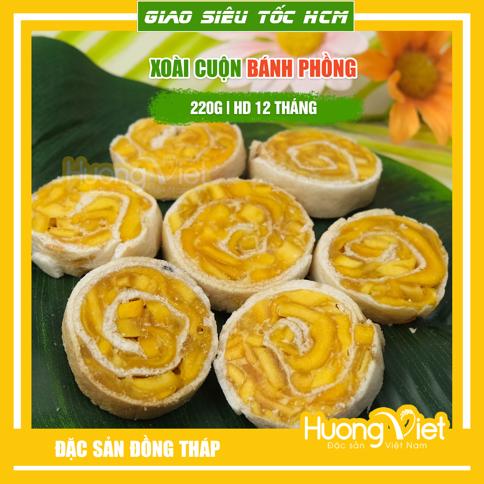Bánh xoài cuộn bánh tráng hiệu Tư Bông, đặc sản Đồng Tháp
