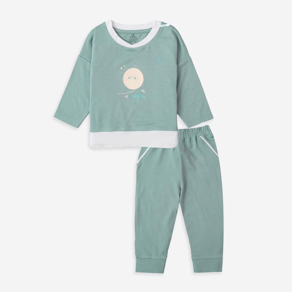 Bộ dài tay bamboo cotton Bu baby BBC110101/ BBC110401 cho bé từ 6 tháng đến 4 tuổi - Cổ tròn- 110401 Blue