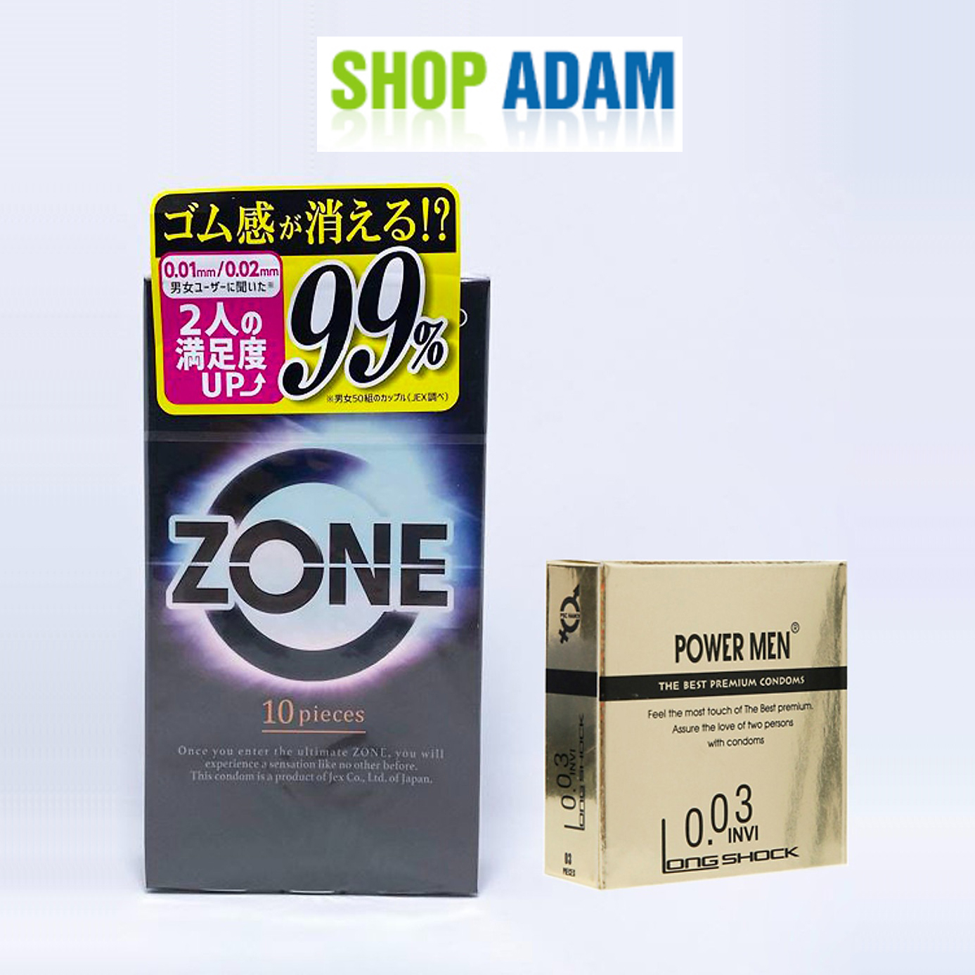 Bao Cao Su Siêu Mỏng 0.01 mm Jex Zone Nhật Bản + Bcs Siêu Mỏng Chống Xuất Tinh Sớm Power Men 0.03 Invi Longshock - Hàng Chính Hãng - Che Tên Sản Phẩm