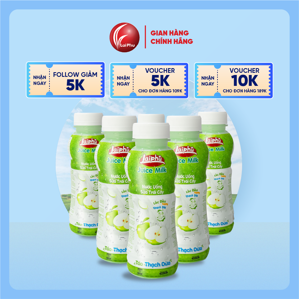 Sữa Trái Cây Táo Thạch Dừa Lai Phú Chai 300ml - Thùng 24 Chai