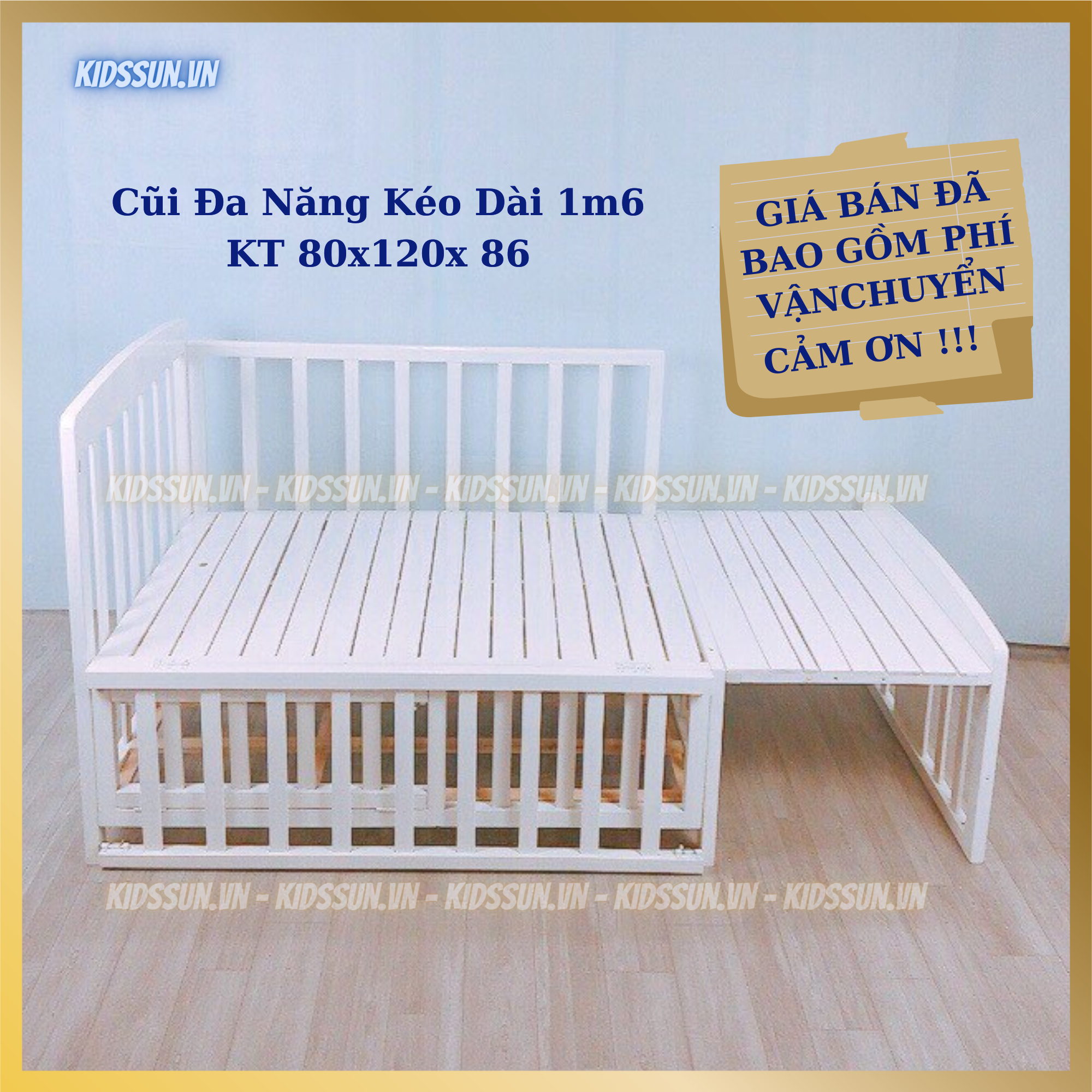 Nôi Cũi Cho Bé - Giường Cũi Gỗ Quế Đa Năng Kéo Dài Đến 1m6 - Chịu Lực Đến 100KG - Kích Thước Chuẩn - Đầy Đủ Phụ Kiện Giường Cũi Cho Bé