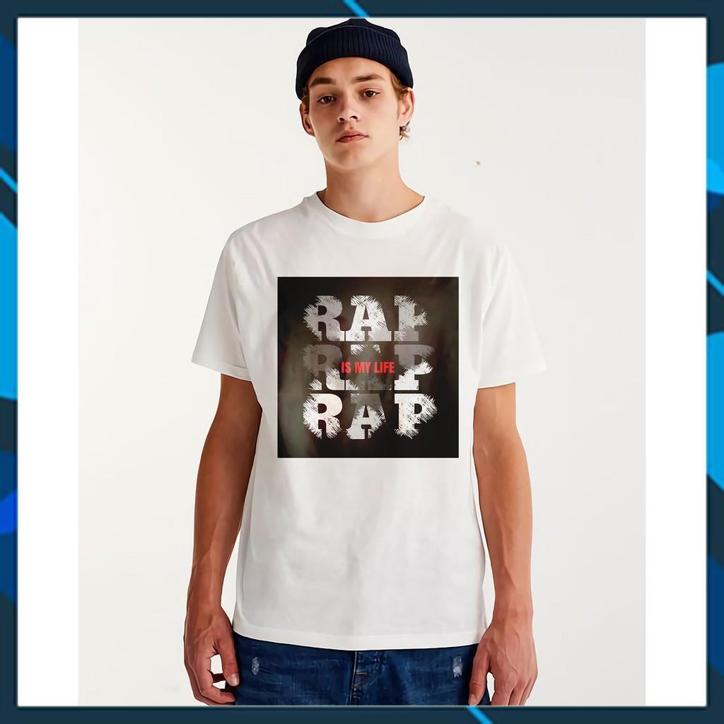 Áo thun Unisex Tay lỡ dáng Rộng Freesize màu trắng in mặt trước Rap is my life
