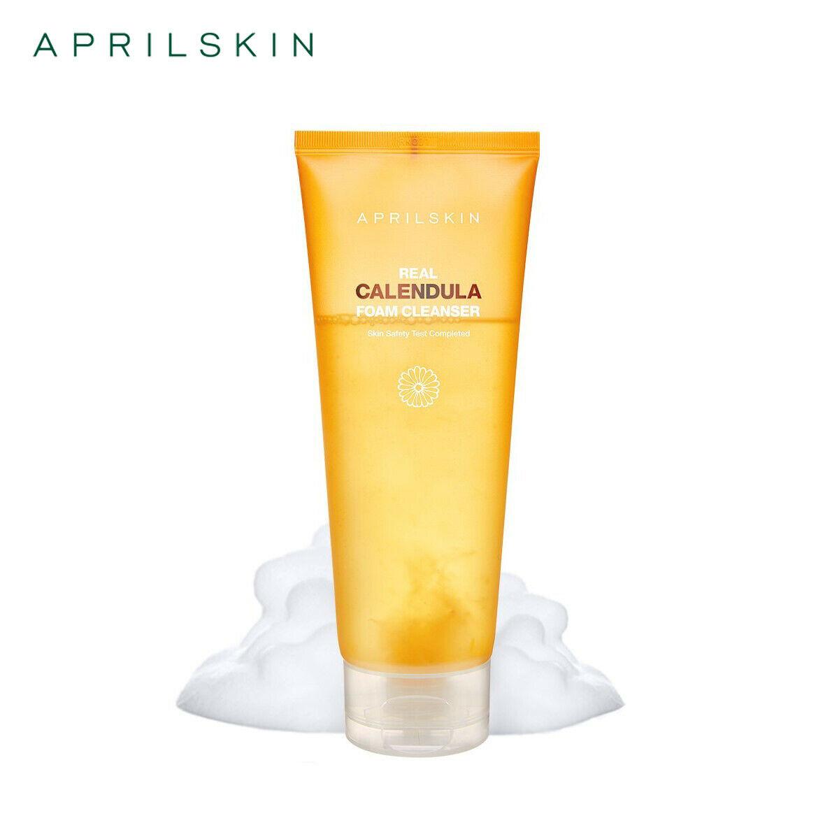 Sữa Rửa Mặt Tạo Bọt Dịu Nhẹ, Dưỡng Ẩm, Có pH Thấp APRILSKIN Real Calendula Foam Cleanser 200g + Tặng Kèm 1 Băng Đô Tai Mèo Xinh Xắn