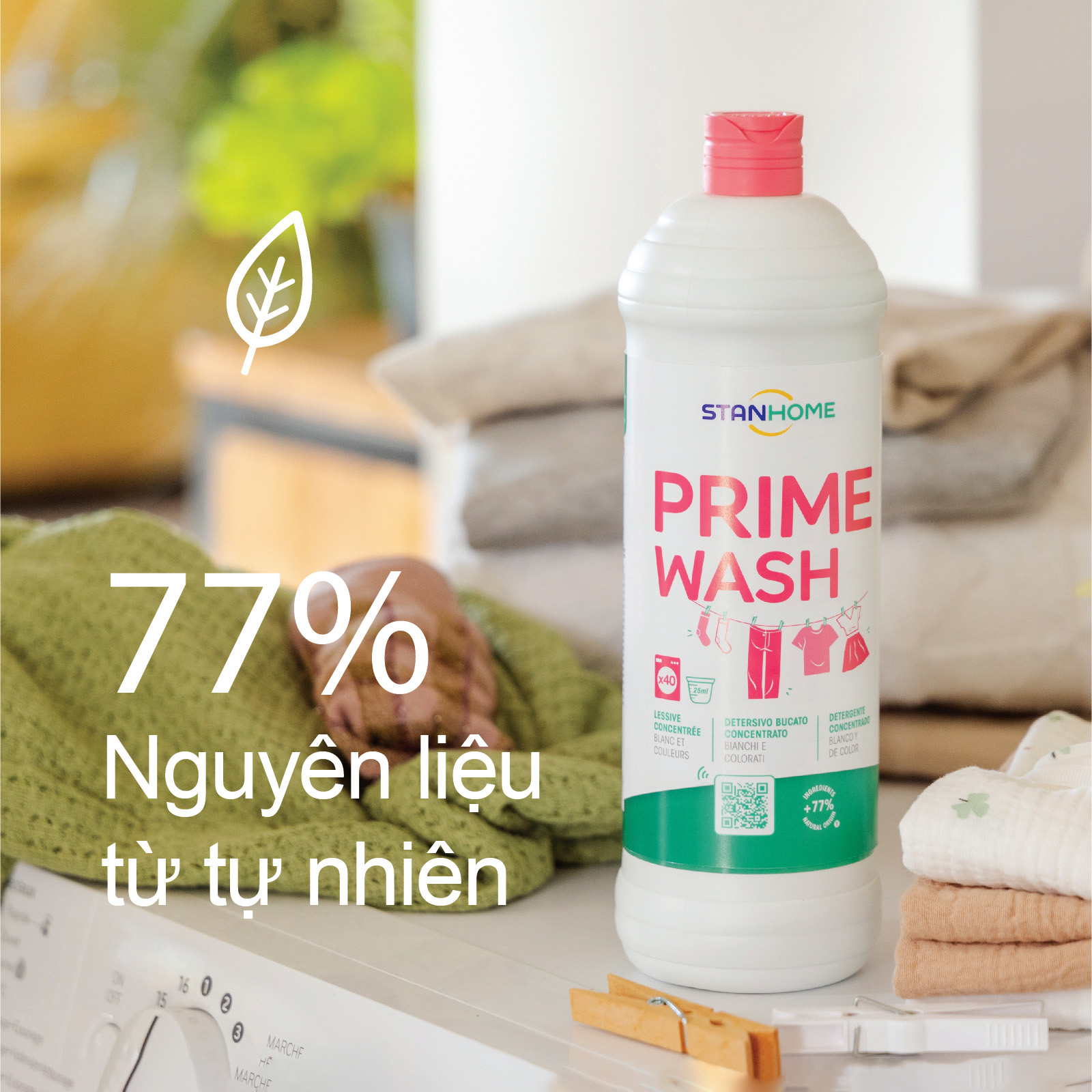 Nước giặt đậm đặc cho đồ trắng và sáng màu từ tự nhiên Stanhome Prime Wash 1000ml