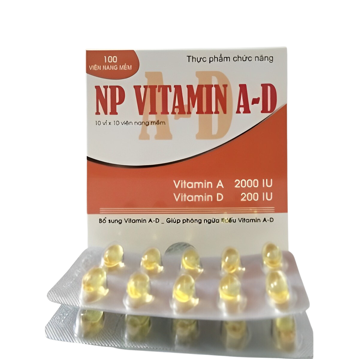 Viên uống VITAMIN AD -Hộp 100 viên - Sáng mắt đẹp da ,Giúp trẻ chắc xương, phát triển hệ xương khẻo mạnh, cao lớn., Vinaphar