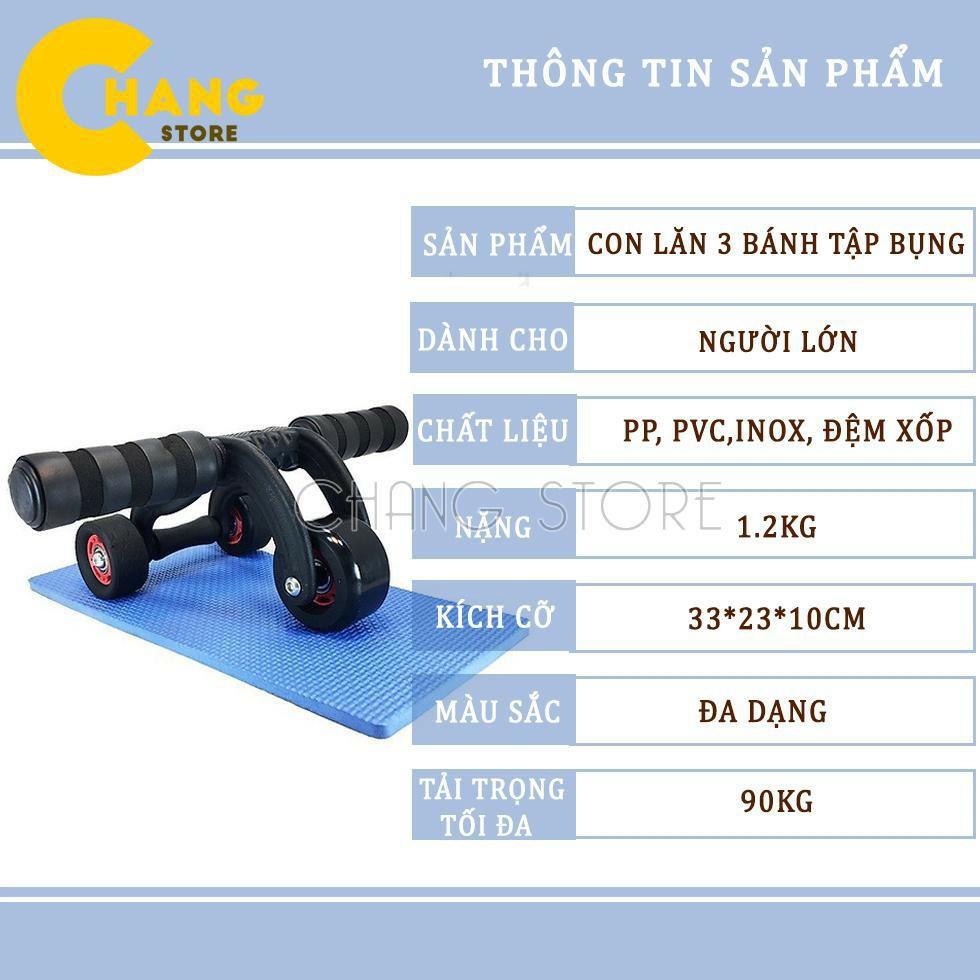 Con Lăn 3 Bánh Tập Cơ Bụng Gọn Nhẹ, Dễ Sử Dụng + Tặng Kèm Thảm