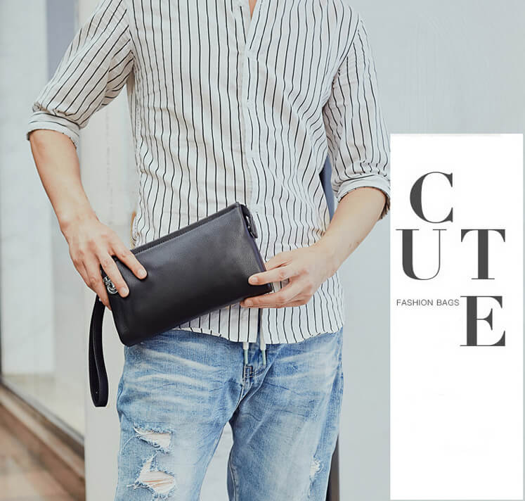 Clutch, Ví Cầm Tay Nam Thời Trang Cao Cấp Da Bò Mềm CL24 Đen