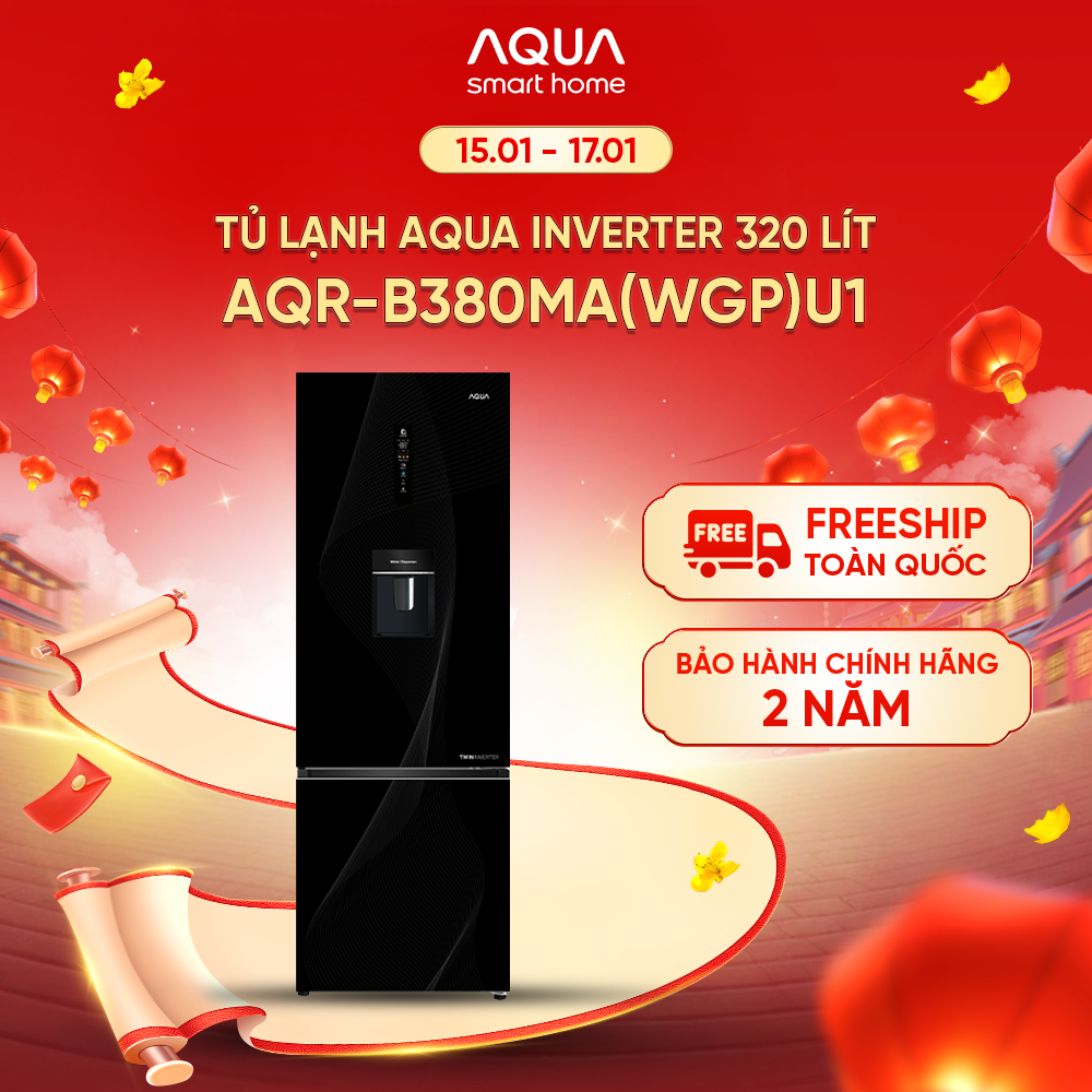 Tủ lạnh Aqua Inverter 320 lít AQR-B380MA(WGP)U1 - Bảo hành 2 năm - Freeship toàn quốc - Hàng chính hãng