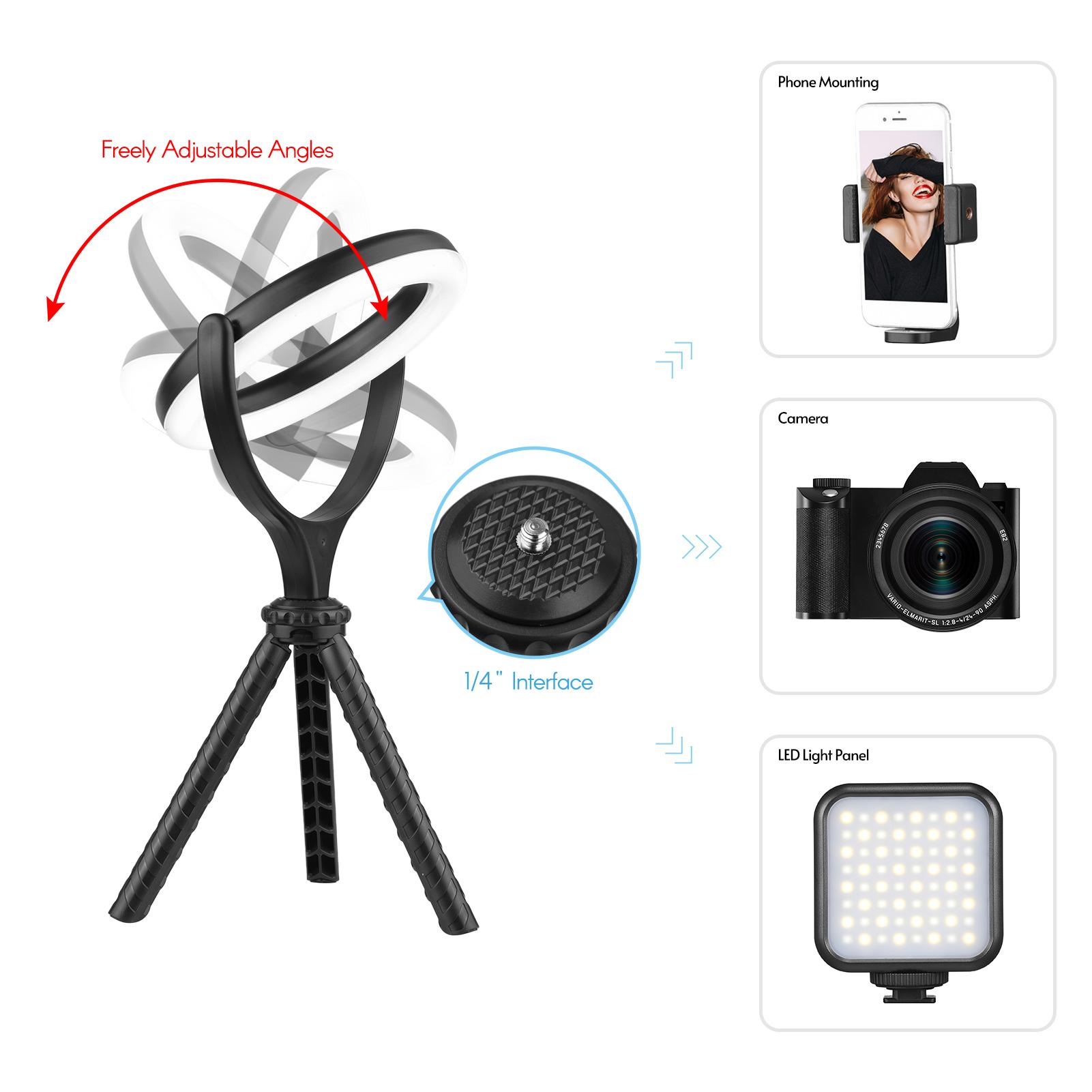 Video truyền trực tuyến đèn LED Ring Light Bi-color 3000K-6500K Độ sáng 10 cấp độ sáng USB có thể điều chỉnh độ sáng Được hỗ trợ với chân máy để bàn