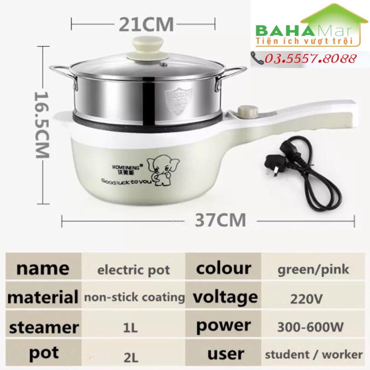NỒI ĐIỆN ĐA NĂNG CHỐNG DÍNH "BAHAMAR" nấu cơm điện, lẩu điện, kho, và cả chiên rán rất tiện lợi, điện cắm từ tay cầm sáng tạo và đẹp