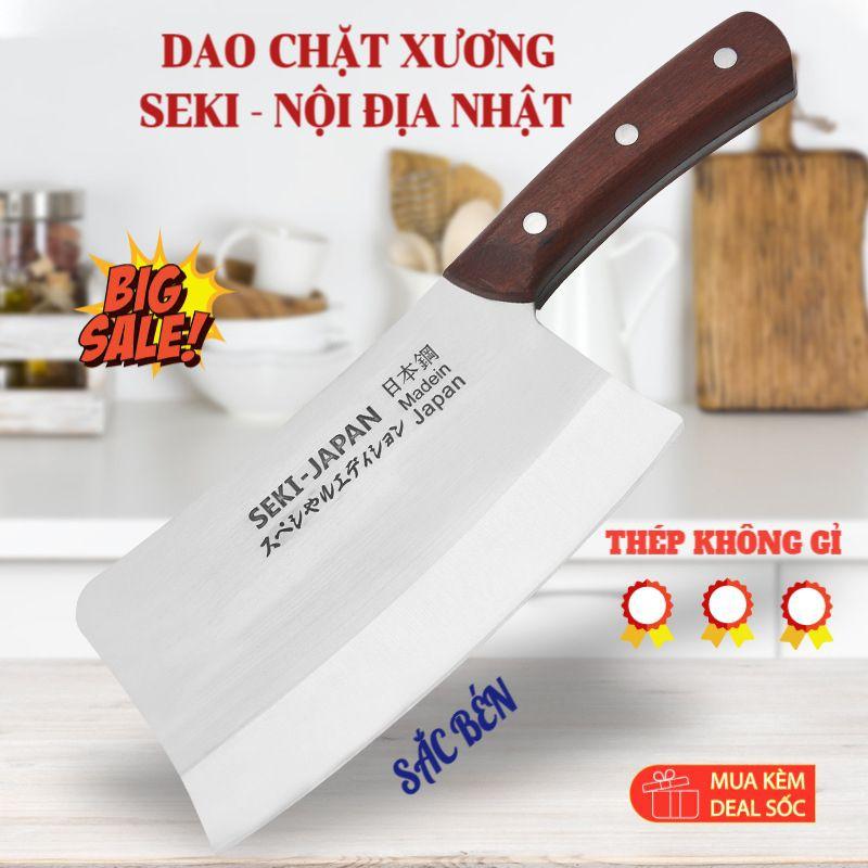 Dao chặt xương Seki nội địa Nhật cán gỗ, bản to – Dao chặt thịt gà bằng thép không gỉ nguyên khối, sắc bén GD021