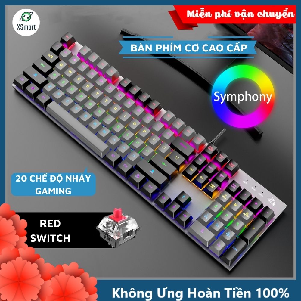 Bàn Phím Cơ Gaming Cao Cấp XSmart K1 Có 20 Chế Độ Nháy LED RGB Cực Đẹp, 104 Phím Full Size Sử Dụng Trục Cơ Red Switch Gõ Siêu Êm Bản Nâng Cấp Mới Nhất Tương Thích Với Các Dòng Máy Tính, Laptop, PC - Hàng Chính Hãng