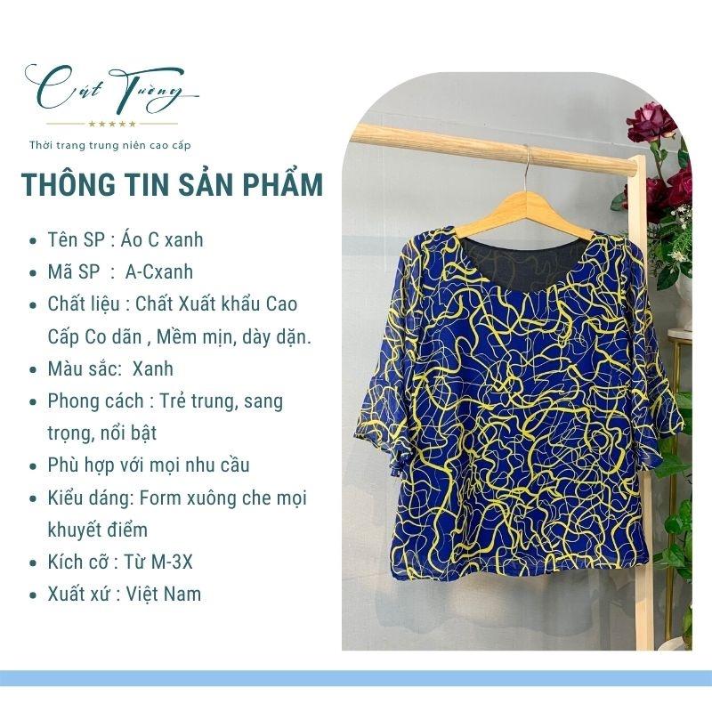 Áo kiểu trung niên thiết kế C xanh sang trọng chào hè, quà tặng cho mẹ, cho bà - Thời trang Cát Tường